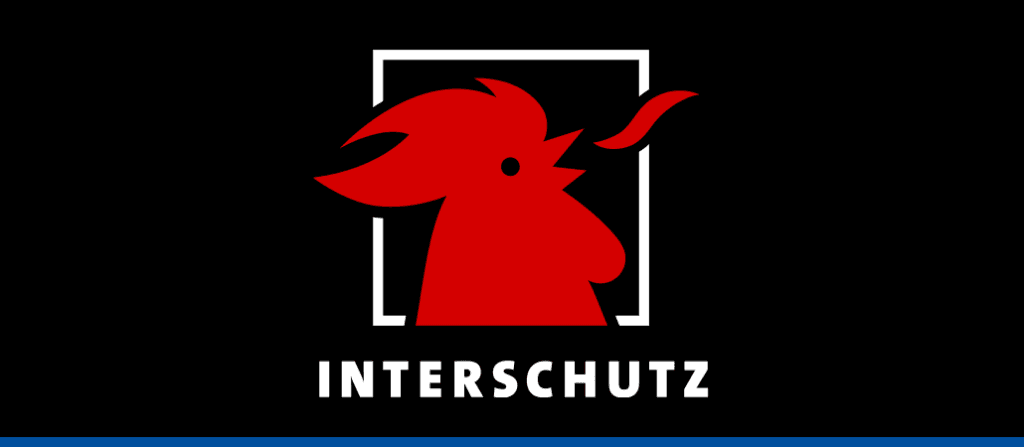 Logotype of INTERSCHUTZ trade fair on black background